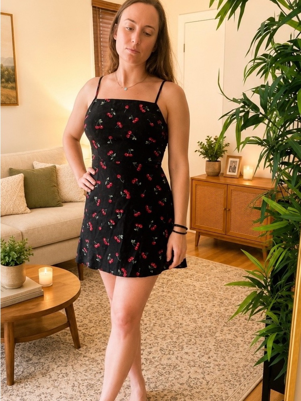 Black Cherry Print Slip Dress